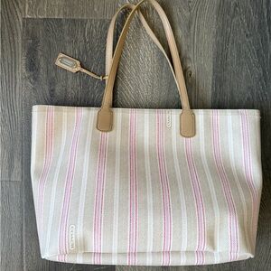 Coach Cream and Pink Striped Tote